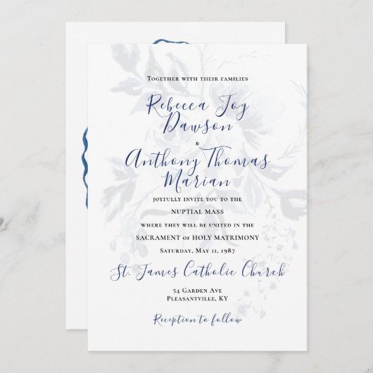 Faire-part de mariage Floral Bleu (Devant / Derrière)