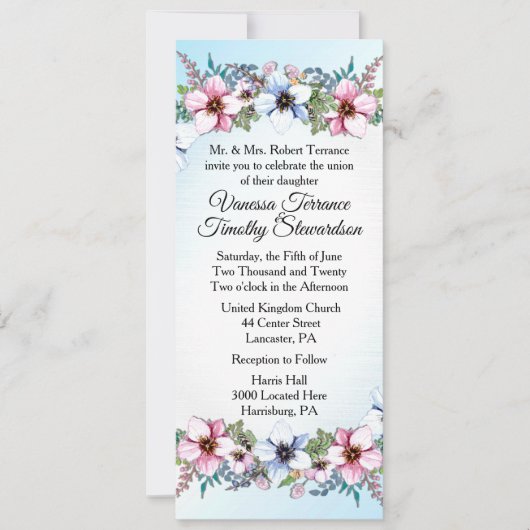 Faire-part de mariage floral bleu (Devant)