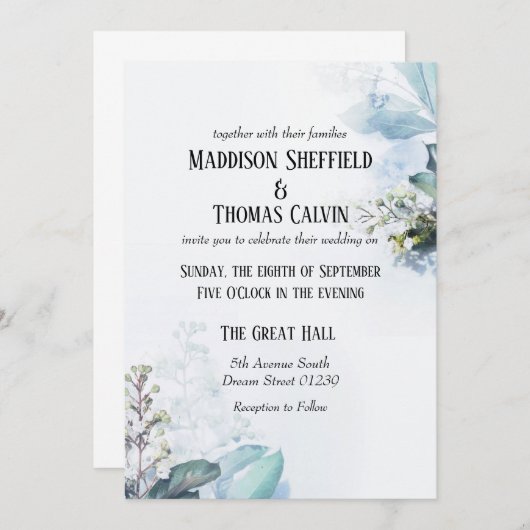 Faire-part de mariage Floral Bleu (Devant / Derrière)