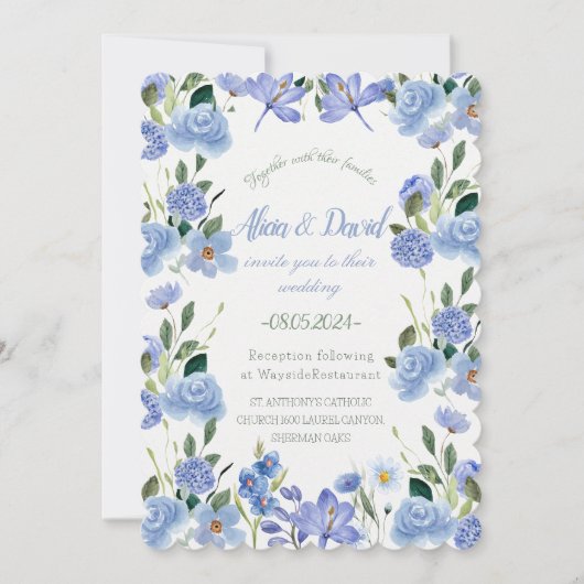 Faire-part de mariage Floral Bleu. (Devant)