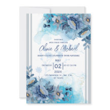 Faire-part de mariage Floral Bleu