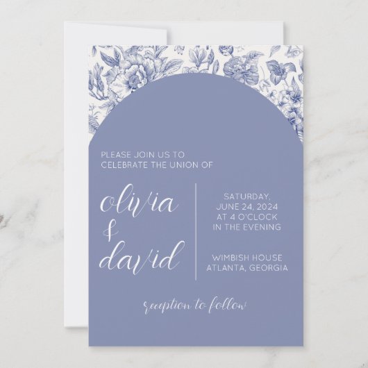 Faire-part de mariage Floral Bleu (Devant)