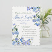 Faire-part de mariage Floral Bleu. (Debout devant)