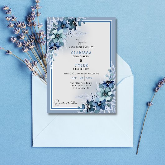 Faire-part de mariage Floral Bleu