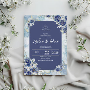 Faire-part de mariage Floral Bleu
