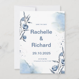 Faire-part de mariage Floral Bleu