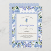 Faire-part de mariage Floral Bleu. (Devant / Derrière)