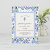 Faire-part de mariage Floral Bleu. (Debout devant)