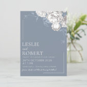 Faire-part de mariage floral bleu blanc et gris gr (Debout devant)