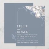 Faire-part de mariage floral bleu blanc et gris gr (Devant / Derrière)