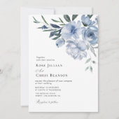 faire-part de mariage floral bleu bohème (Devant)