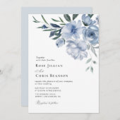 faire-part de mariage floral bleu bohème (Devant / Derrière)