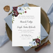 faire-part de mariage floral bleu bordeaux