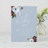 faire-part de mariage floral bleu bordeaux (Debout devant)