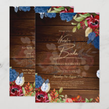 Faire-part de mariage floral bleu Bourgogne NUESTR