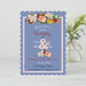 Faire-part de mariage floral bleu Bourgogne Rose (Debout devant)