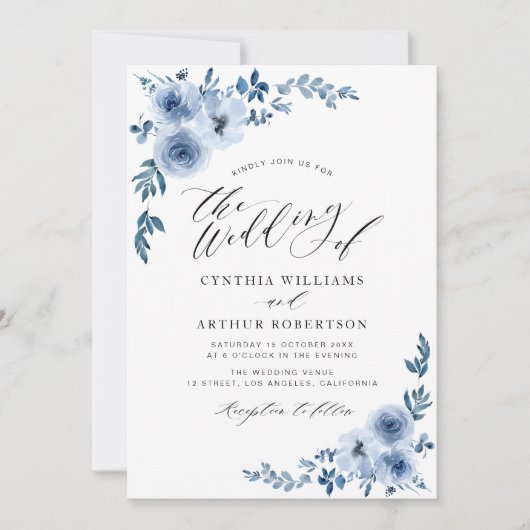 faire-part de mariage floral bleu clair (Devant)