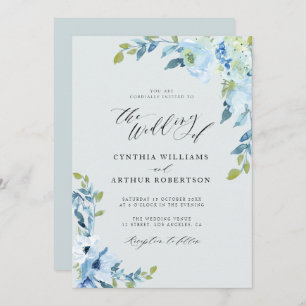 faire-part de mariage floral bleu clair
