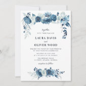 Faire-part de mariage floral bleu clair de lune pe (Devant)