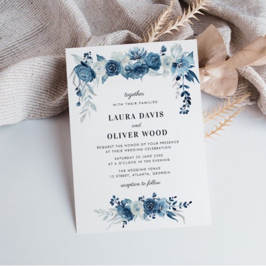 Faire-part de mariage floral bleu clair de lune pe