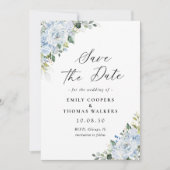 Faire-part de mariage floral bleu clair romantique (Devant)