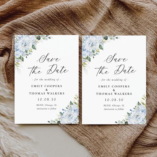 Faire-part de mariage floral bleu clair romantique