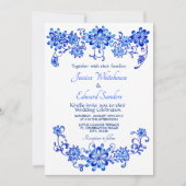 Faire-part de mariage floral bleu de la marine (Devant)