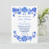 Faire-part de mariage floral bleu de la marine (Debout devant)