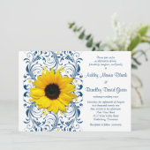Faire-part de mariage floral bleu de la Sunflower  (Debout devant)
