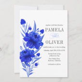 Faire-part de mariage floral bleu élégant (Devant)