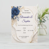 Faire-part de mariage floral bleu élégant (Debout devant)