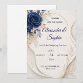 Faire-part de mariage floral bleu élégant (Devant / Derrière)