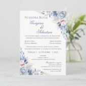 Faire-part de mariage Floral Bleu Espagnol (Debout devant)
