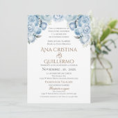 Faire-part de mariage Floral Bleu Espagnol (Debout devant)