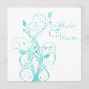Faire-part de mariage floral bleu et blanc d'Aqua