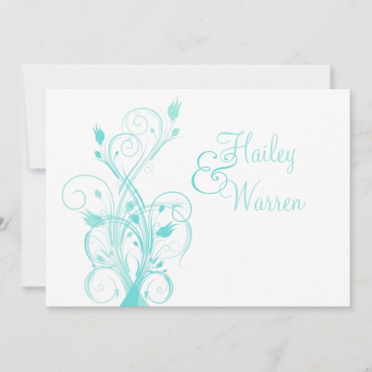 Faire-part de mariage floral bleu et blanc d'Aqua (Devant)