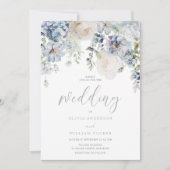 Faire-part de mariage floral bleu et blanc Dusty (Devant)