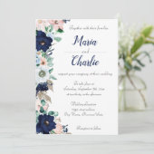 Faire-part de mariage floral bleu et rose de Navy (Debout devant)