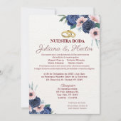 Faire-part de mariage floral bleu et rose marine (Devant)