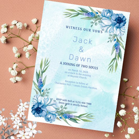 Faire-part de mariage Floral bleu et vert Abstrait