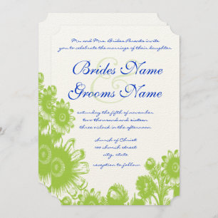 Faire-part de mariage floral bleu et vert Lapis