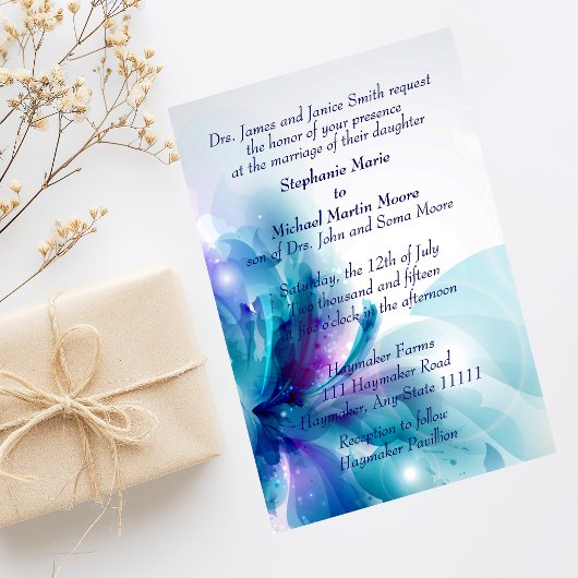 Faire-part de mariage Floral bleu et violet