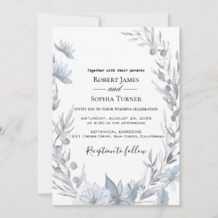 Faire-part de mariage floral bleu foncé
