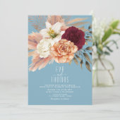 Faire-part de mariage floral bleu foncé rose (Debout devant)