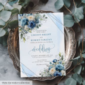 Faire-part de mariage floral bleu foncé rustique