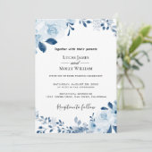 Faire-part de mariage Floral bleu français moderne (Debout devant)