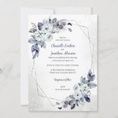 Faire-part de mariage floral bleu géométrique (Devant)