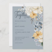 Faire-part de mariage Floral bleu jaune et blanc (Devant)