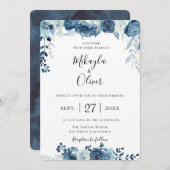 Faire-part de mariage floral bleu marine (Devant / Derrière)