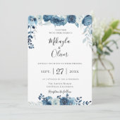 Faire-part de mariage floral bleu marine (Debout devant)